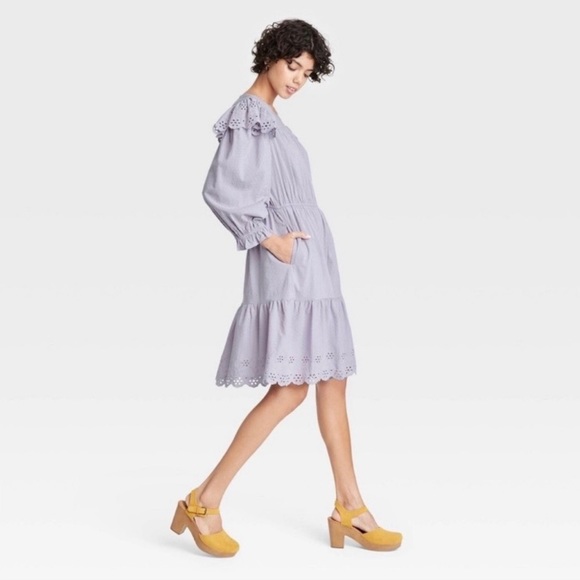 NWT Universal Thread Women’s Lavender/Purple Tiered Eyelet Ruffle Dress - Sz M - Picture 2 of 11